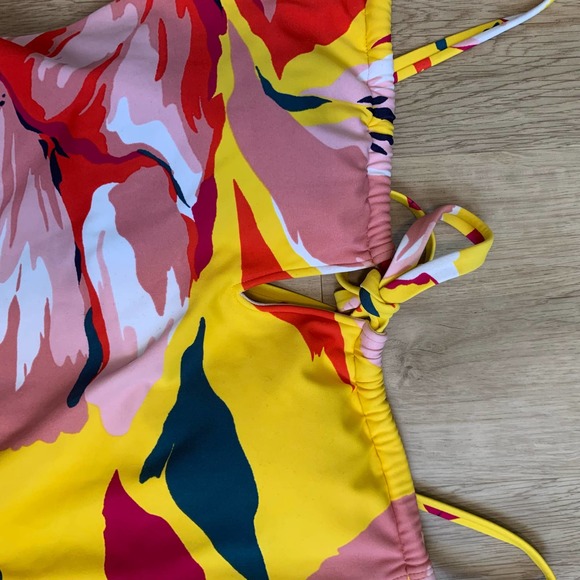 Kona Sol Womens One-piece Swimsuit Size Small Yellow Pink Floral Lightly Padded - Picture 7 of 16